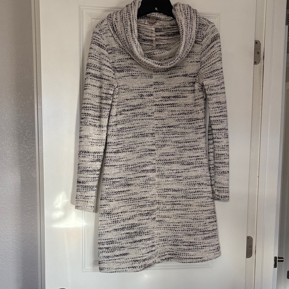 LOFT Gray and White Cowl Neck Sweater Dress